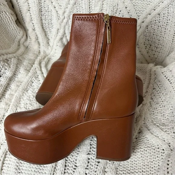Larroude Miso Platform Boot Camel Stretch Leather Size 7 - Picture 6 of 7